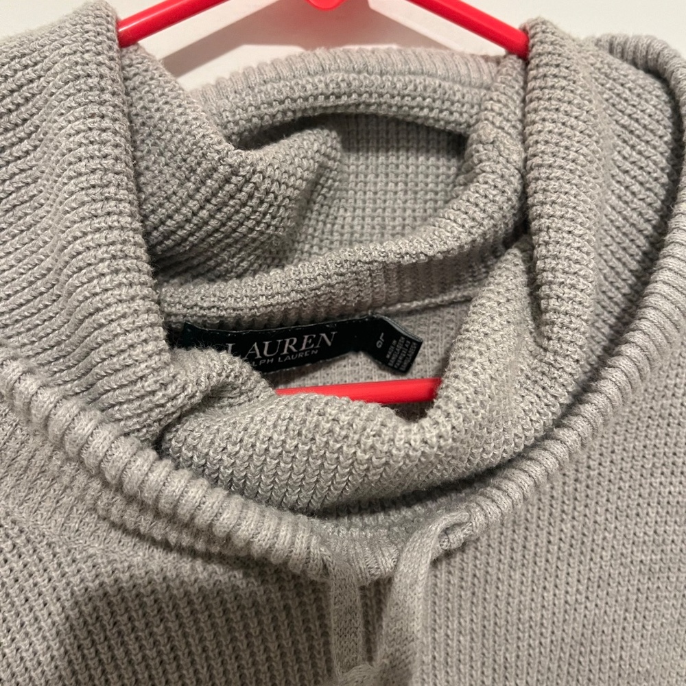 LAUREN RALPH LAUREN 100% Cotton Gray Waffle Knit Cowl Neck Sweater, Size Large - Picture 5 of 7